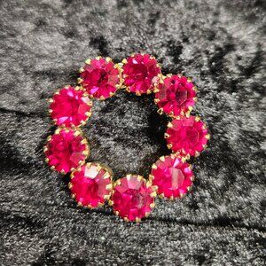 Vintage Gold toned Red Glass Rhinestone Pin